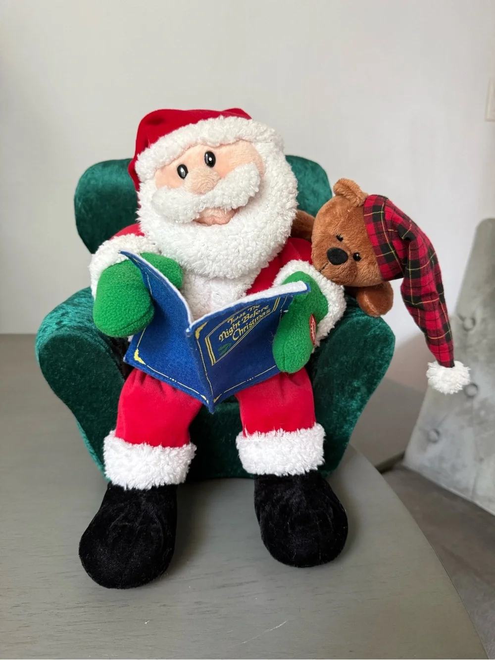 Animated Plush Santa Reading Twas The Night Before Christmas Book WORKS